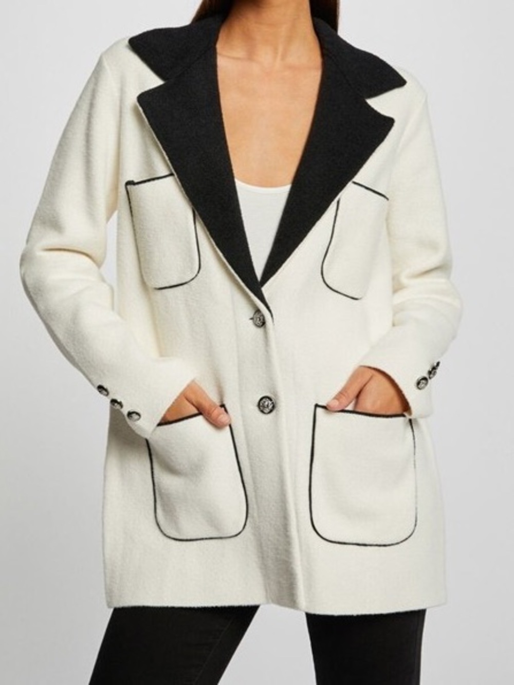 22P COTTON AND SILK TWEED JACKET BLACK / WHITE